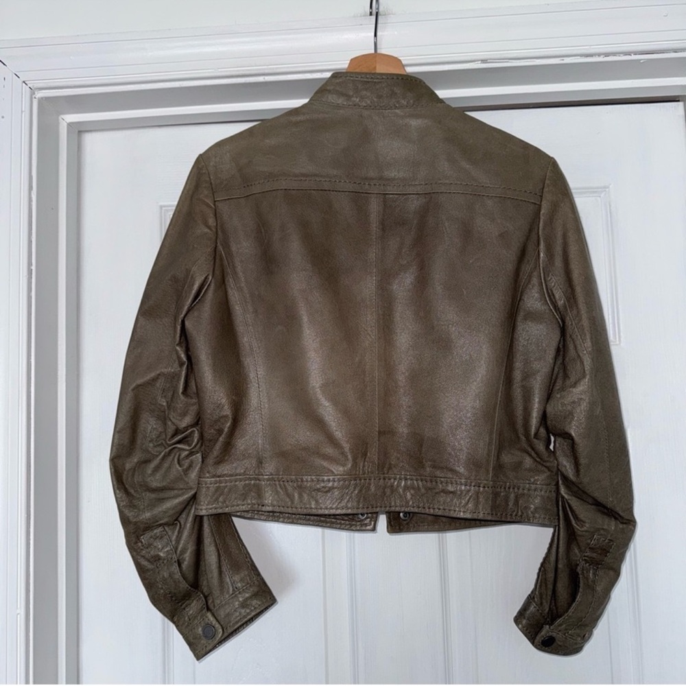 BCBG MaxAzria Leather Moto Jacket, Army or Olive Green, Size Small - Picture 2 of 10